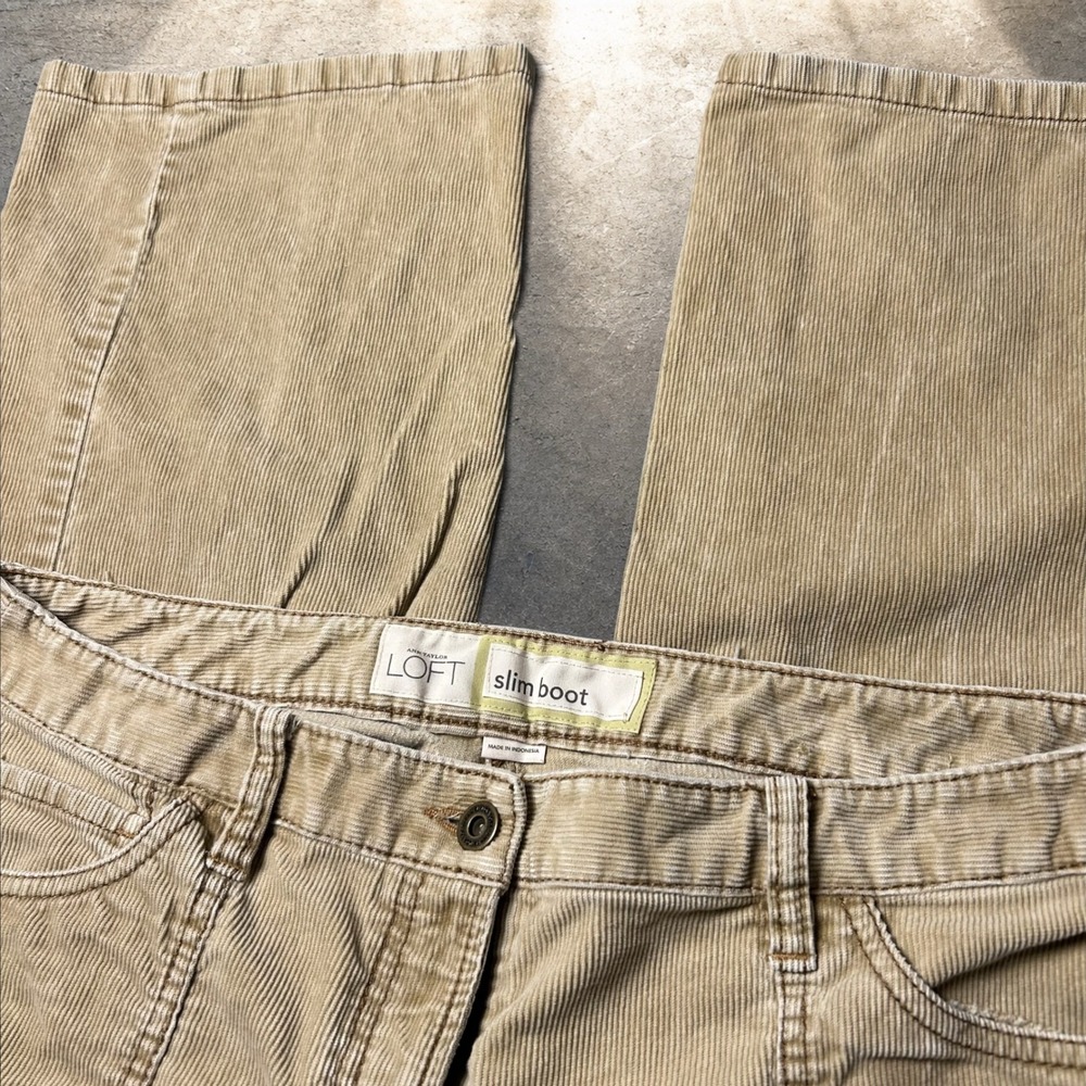 Ann Taylor LOFT Slim Boot Corduroy Pants Tan Khaki Size 12 Y2K Retro